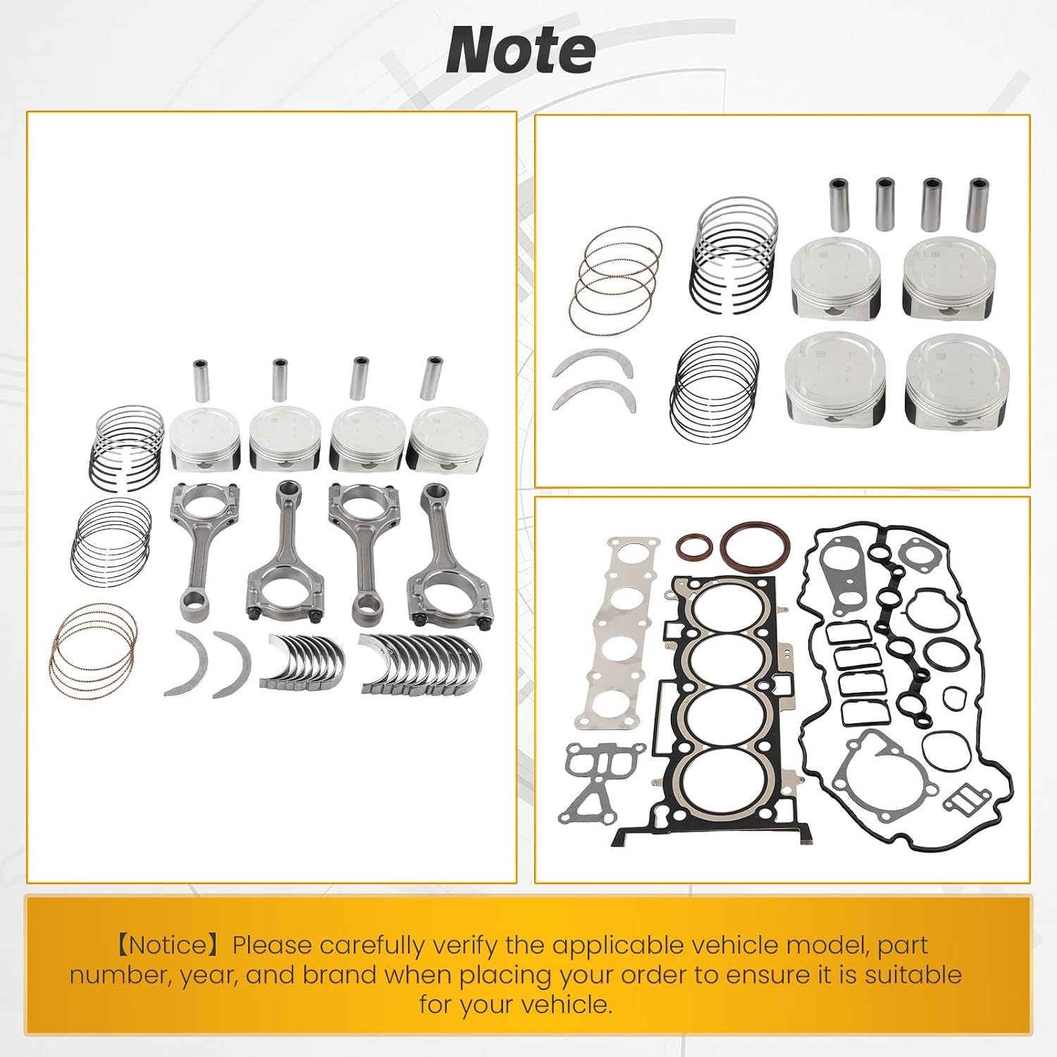 2.4L G4KE/G4KJ Engine Rebuild Kit for Hyundai Sonata 2011–2019 Santa Fe 2013–2018 Tucson 2016–2020 & Kia Optima 2011–2019 Sorento 2012–2019 Sportage 2011–2018– Replaces OE Numbers 23111‑2G200