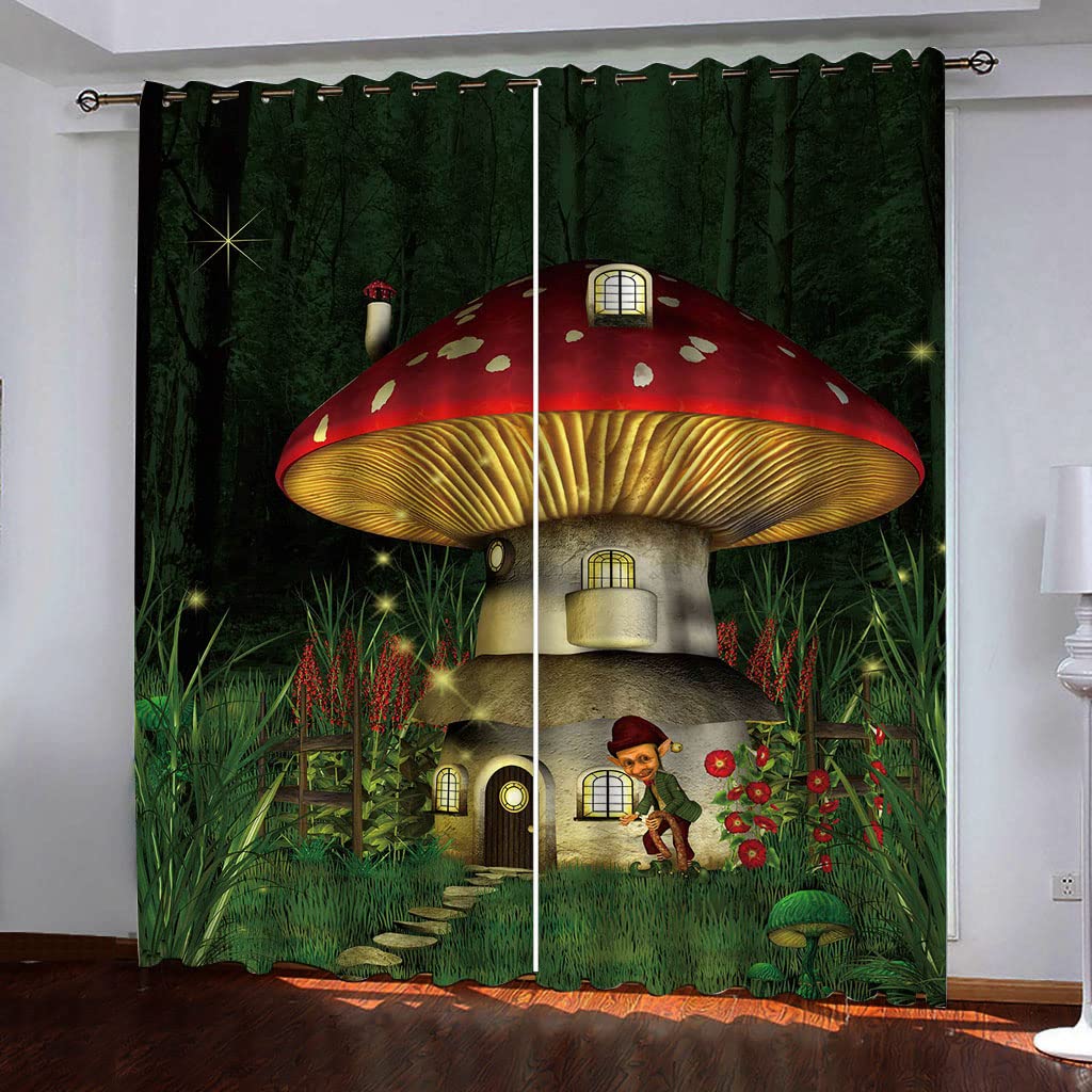Rideau occultant 140x260 cm lot de 2 rideaux opaques thermiques motif champignon 3D