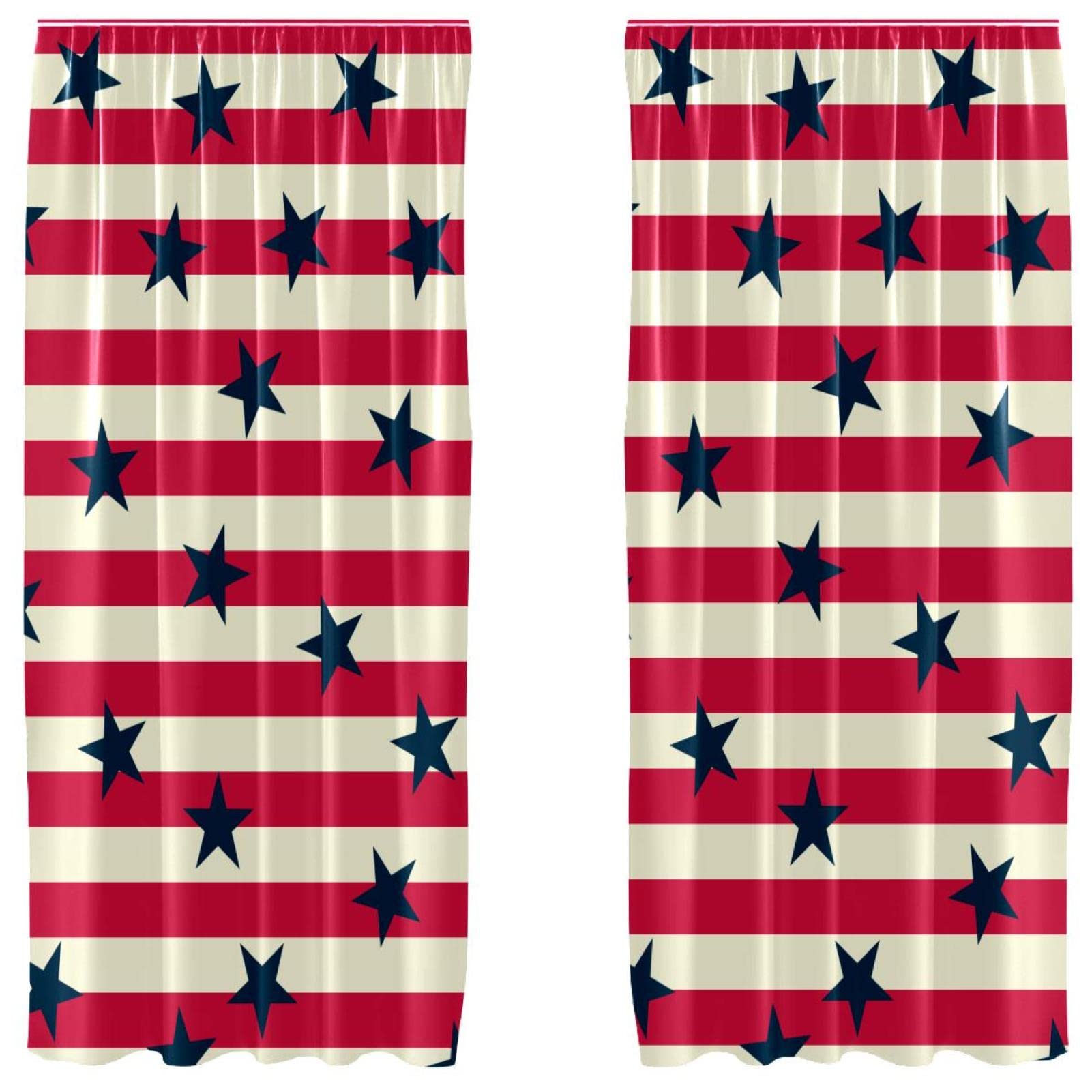 Cortinas para ventana de 55x84 pulgadas con estrellas azules y rayas rojas juego de 2 piezas