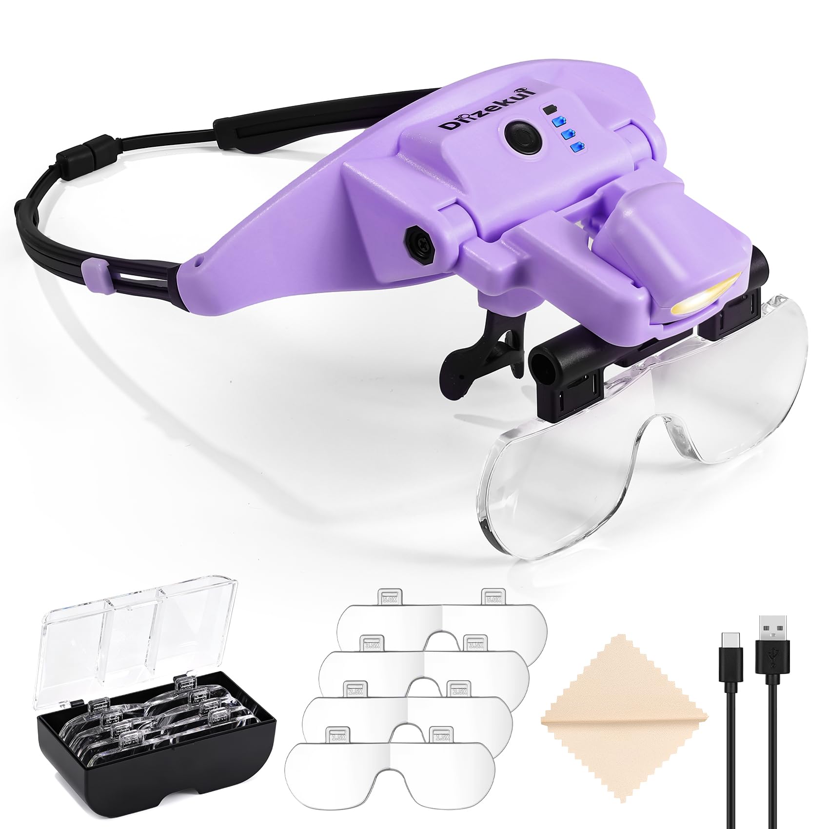 Dilzekui Magnifying Glasses for Close Work 1.5-5X,Magnetic Buckle Magnifier