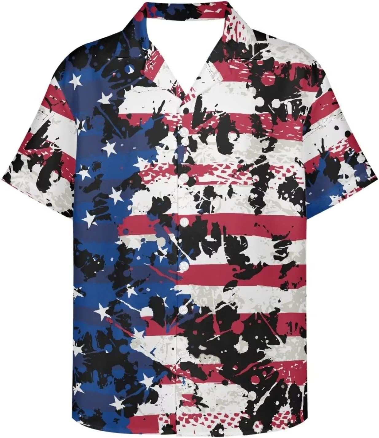 PinUp Angel Hawaiian Shirts for Men Short Sleeve Striped Shirt Button Down Beach Shirts Funky Color Block Shirt for Travel