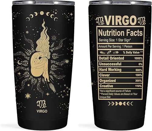 Regalos Virgo para mujer, vaso de Virgo, vaso del zodiaco de regalo Virgo, vaso de astrología de 20 onzas, regalo gótico de bruja, vaso de