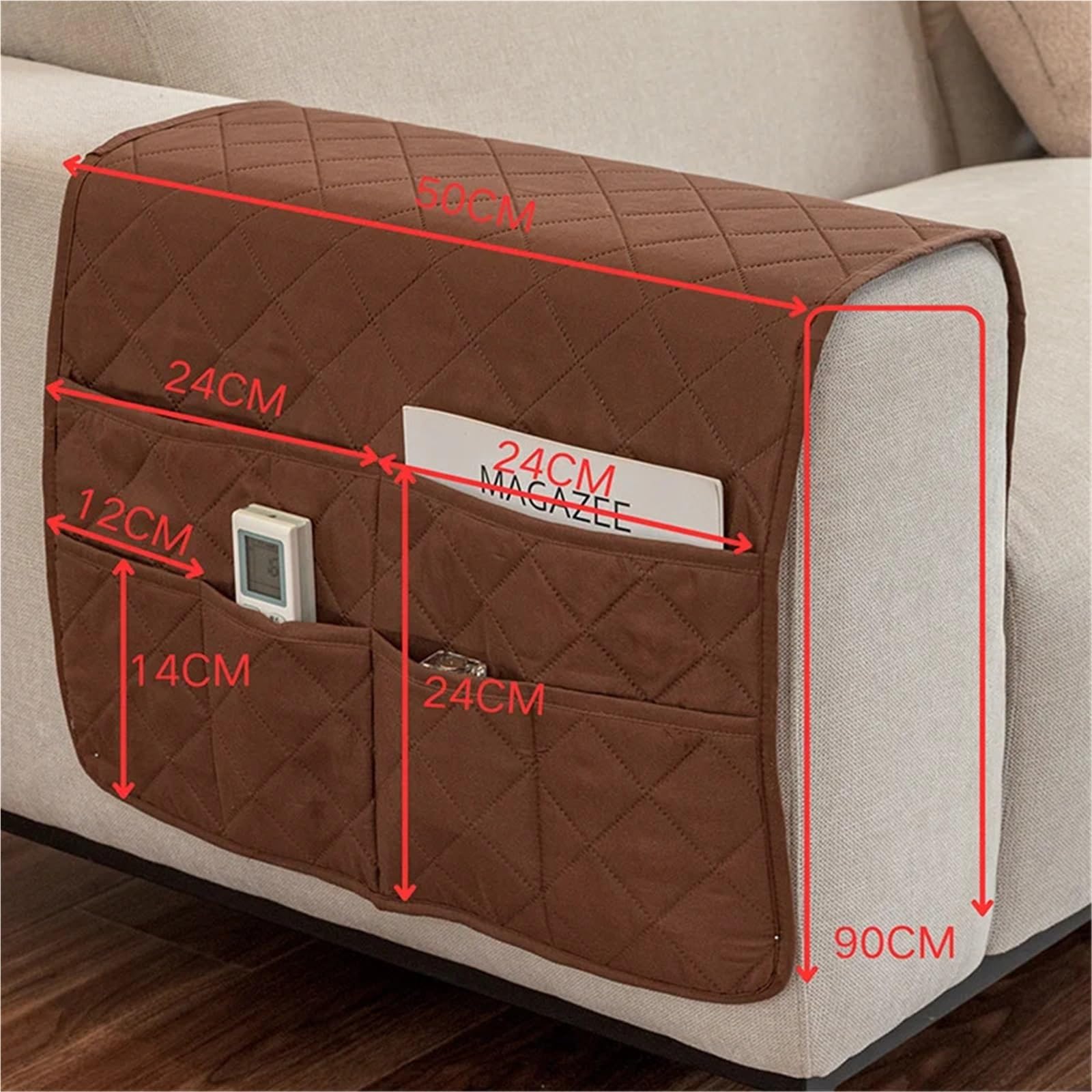 Sillón Caddy for sofá, Soporte de Control Remoto, reposabrazos reclinable, Organizador Antideslizante con Bolsillo Almacenamiento for Revista y Tableta para Sofá(Coffee)