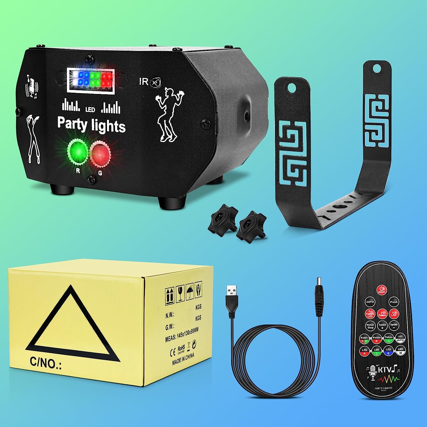 Luci Discoteca 60 Modalità RGB, USB Luci DJ con Telecomando Luci da Festa con Musica Attivato Luce Stroboscopiche Discoteca per Karaoke Bar Feste DJ Natale