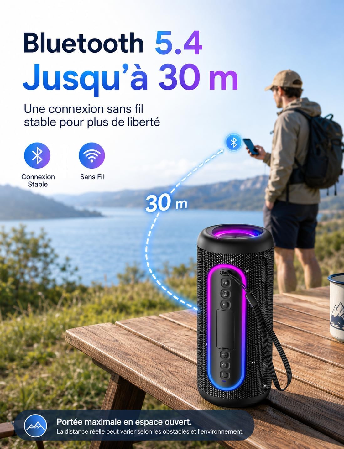 enceinte bluetooth portable 30w – design et finitions