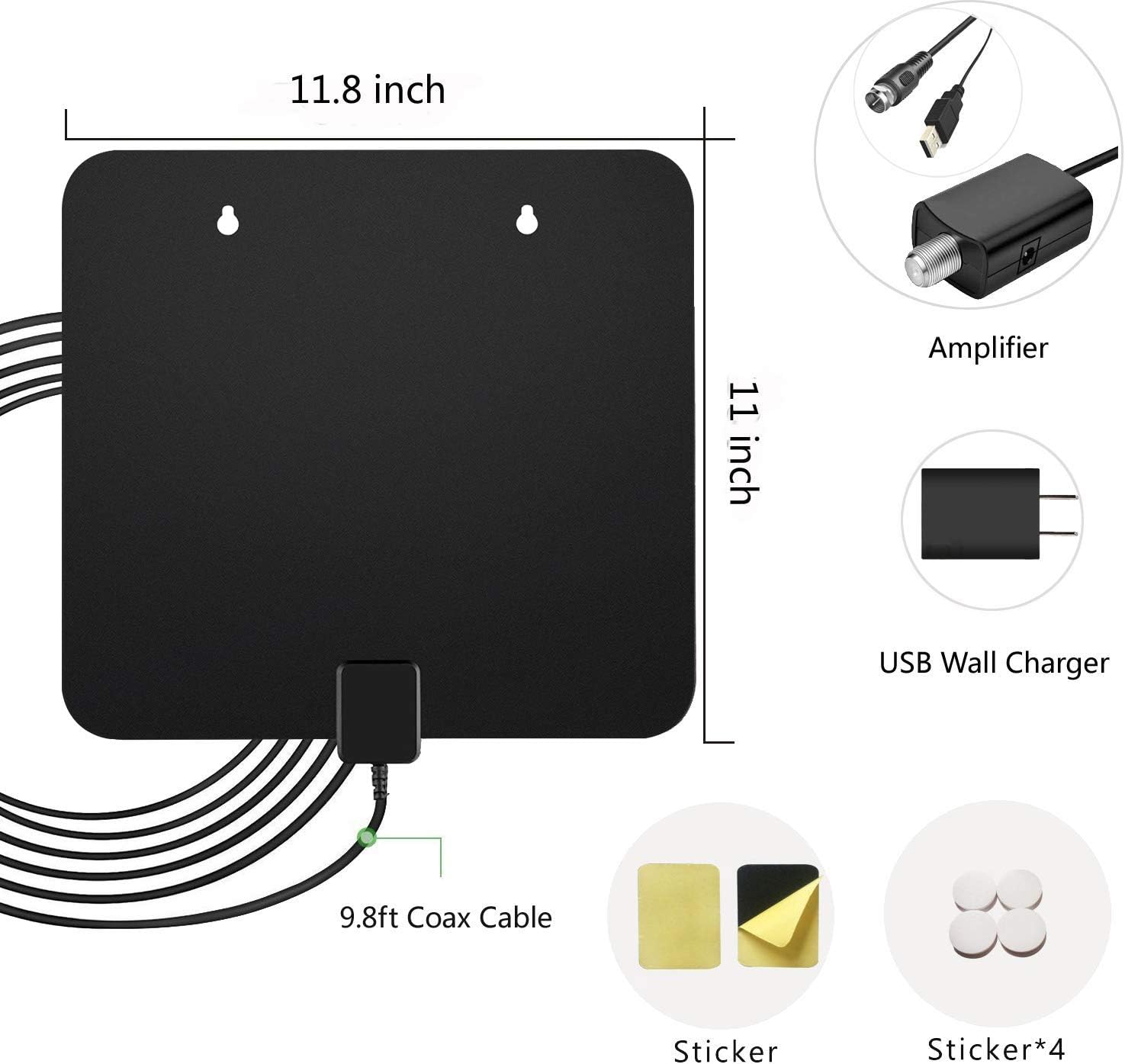 Skytek Indoor HDTV Antenna, 2020 New Version 80+ Miles Stronger Reception TV Antenna for Digital TV Indoor, Digital HDTV Antennas with 10FT Coax Cable and Detachable Amplifier Support 1080P