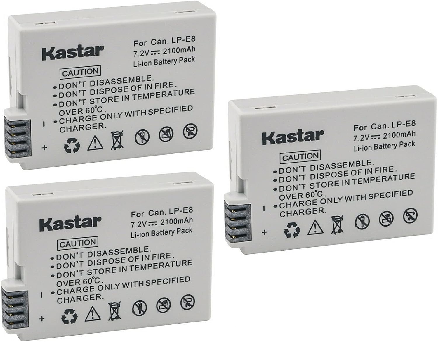 Kastar 4-Pack Battery Replacement for Canon LP-E8, LPE8 Battery, LC-E8ECharger, EOS 550D, EOS 600D, EOS 700D, EOS Rebel T2i, EOS Rebel T3i, EOS Rebel T4i, EOS Rebel T5i Camera and BG-E8 Grip