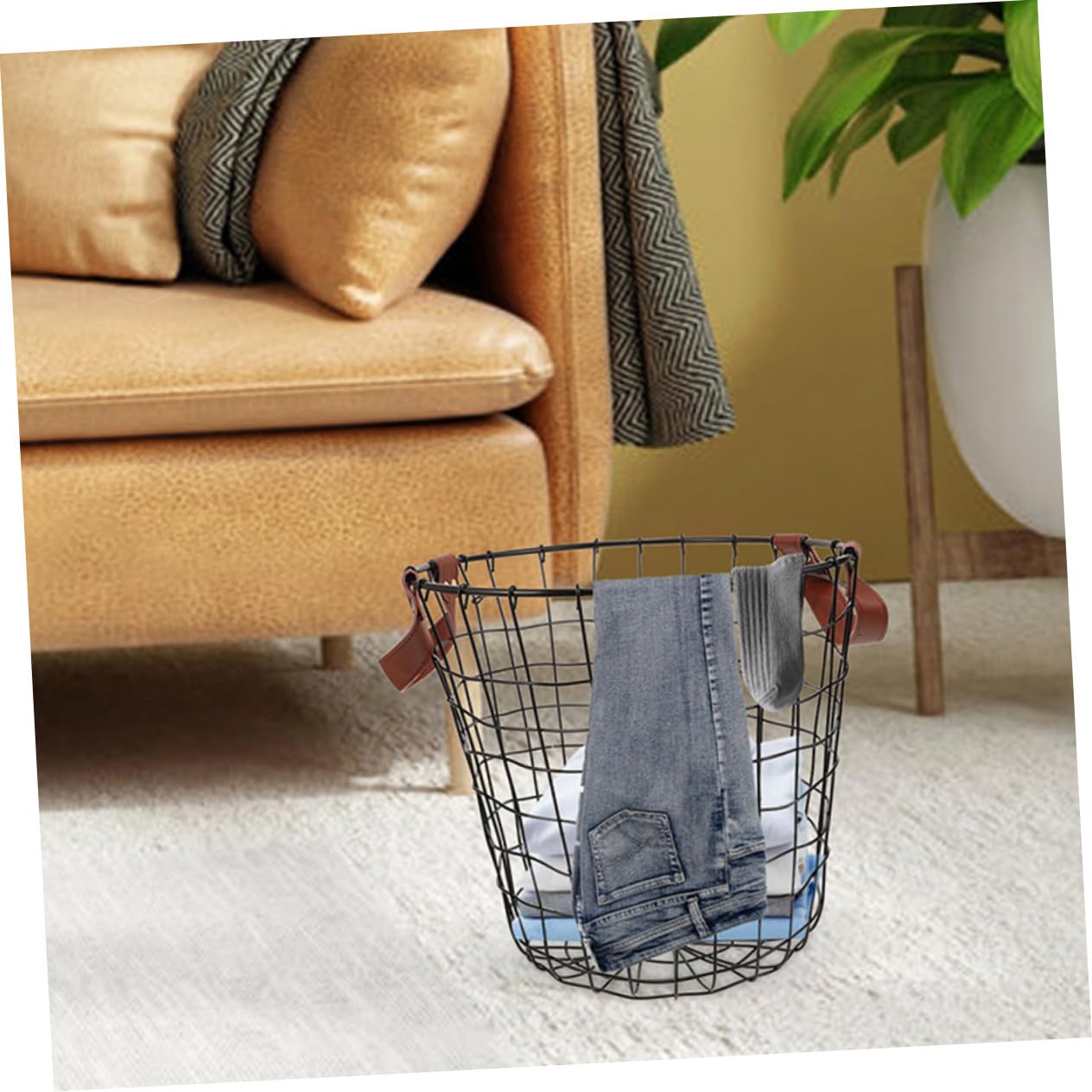 VALICLUD Cestino Per Combustibile Da Ardere in Filo Metallico Rotondo Cestino Per Biancheria in Stile Rustico Contenitore Per Riporre Utensili Organizer in Stile Rustico Per Braciere