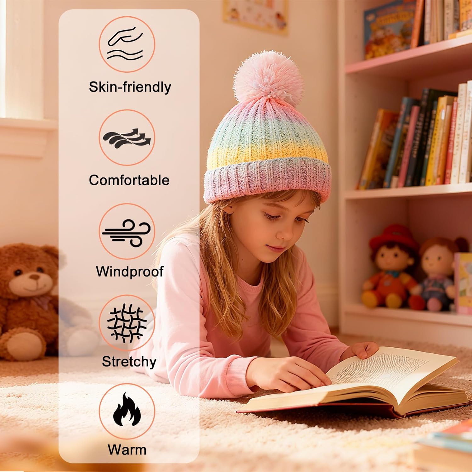 ZGDG Girls Boys Winter Beanie Hat with Pompom, Toddler Knitted Hat for Kids, Children Warm Colorful Cap 3-8 Years - Image 7