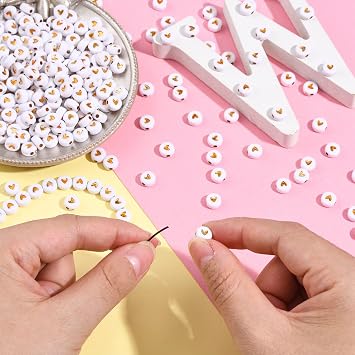 DanLingJewelry アクリルハートビーズ 365個 ゴールドメッキ フラット ラウンド ラブハートビーズ ディスク コイン ポニービーズ DIYジュエリー製作用
