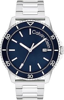 كالفن كلاين ساعة رسمية، تناظري، بمينا أزرق، بسوار فضة، الرجال