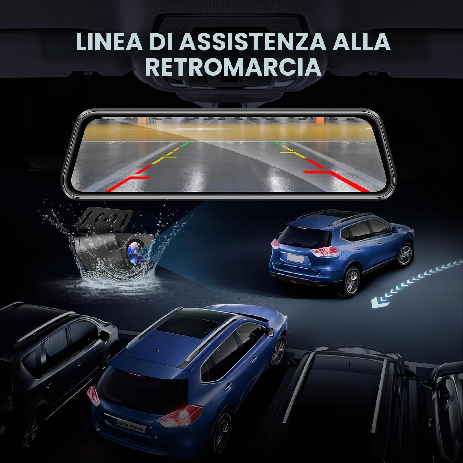 Vtopek WiFi Dash Cam Auto 4K 10" Dashcam Specchietto Retrovisore Sensore G | Registrazione in Loop, WDR, Visione Notturna, Grandangolare 140°+170°, Impermeabile IP69 Retrcamera per Camper Furgone SUV 6m