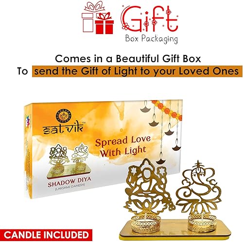 Miniatura 3 de SATVIK Lakshmi Ganesh Idol Shadow Diya para decoración de Diwali. Estatua decorativa de Laxmi Ganesha Murti para el hogar y la oficina, soporte para
