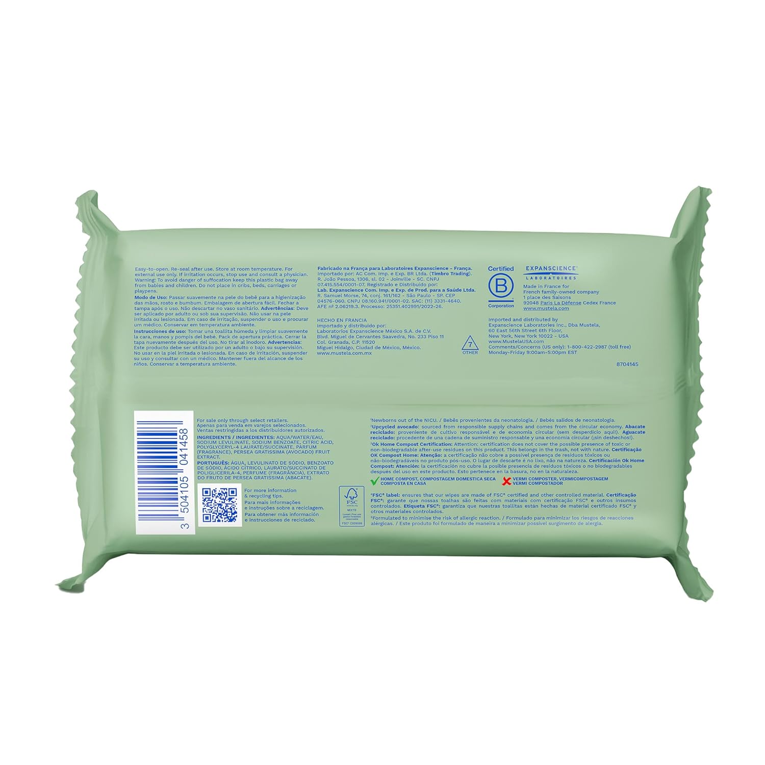 Mustela Baby Home Compostable Cleansing Wipes - For Face, Body & Diaper Area - 99% ingredients of natural origin & plant-based fibers - For all skin types - Fragrance Free Version & Various Sizes