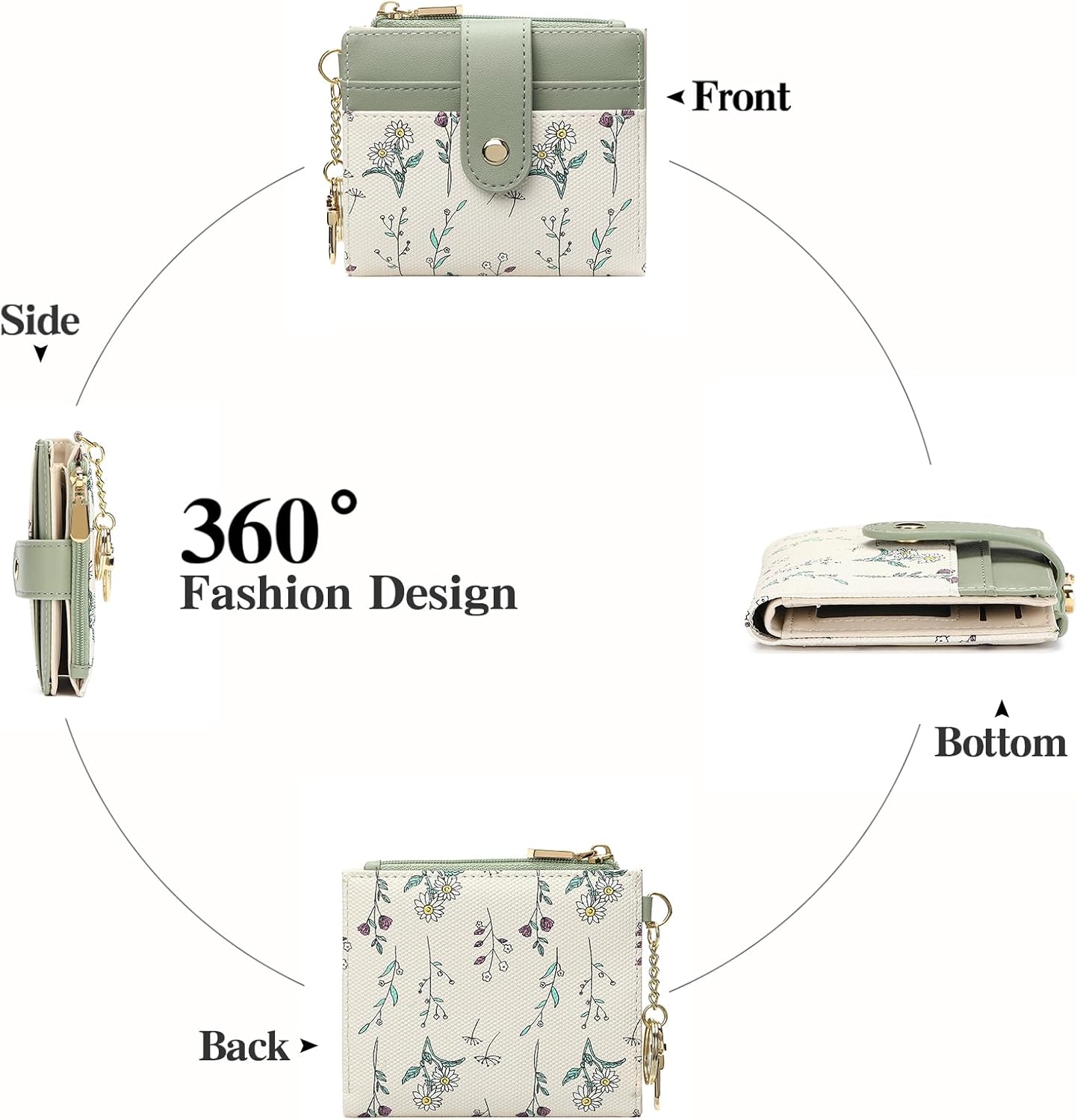 GAEKEAO Small Wallet for Women RFID Blocking Slim Bifold Floral Leather Card Holder with Zipper Pocket ID Window - Image 5