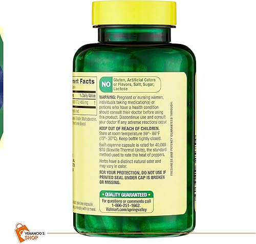 Miniatura 9 de Spring Valley - Cápsulas de cayena de 455 mg (fruta de cayena - 40,000 STU), suplemento dietético, apoyo a base de hierbas + incluye adhesivo