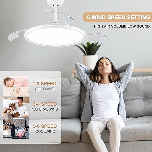 Miniatura 10 de Oaks Aura Ventilador de techo retráctil de 36 pulgadas con luces y control remoto motor CC de bajo ruido 6 velocidades ventilador de techo moderno