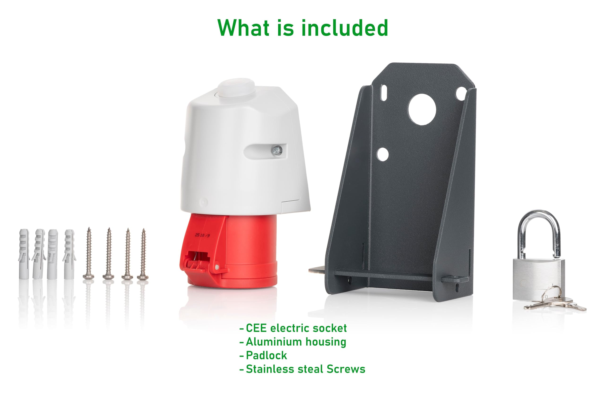 CEE Steckdose abschließbar – Industriesteckdose mit Aluminium-Gehäuse & Vorhängeschloss – Wandmontage (22 kW (400 V, 32 A, 3-phasig))