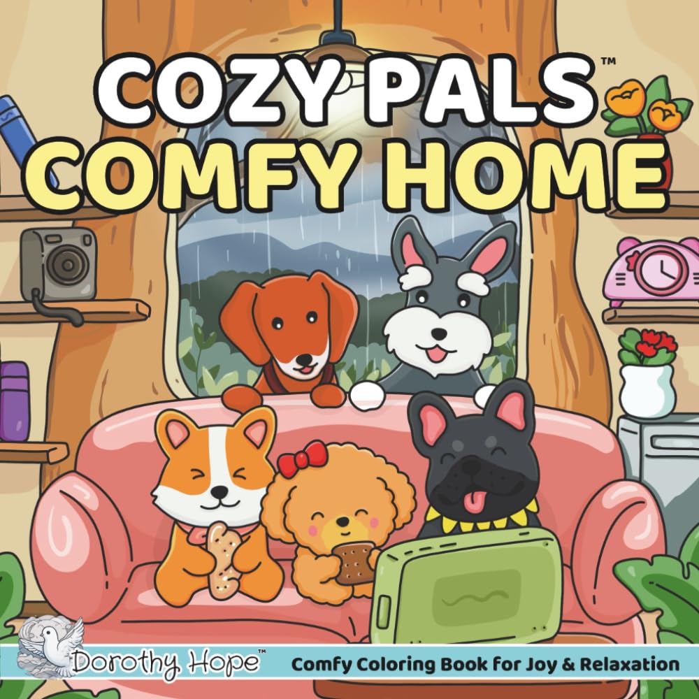 Cozy Pals COMFY HOME: Comfy Coloring Book for Adults and Teens Featuring Cute Adorable Dogs in Hygge Moments for Relaxation (Bold & Simple, Cute & Easy) (COZY PALS Series)