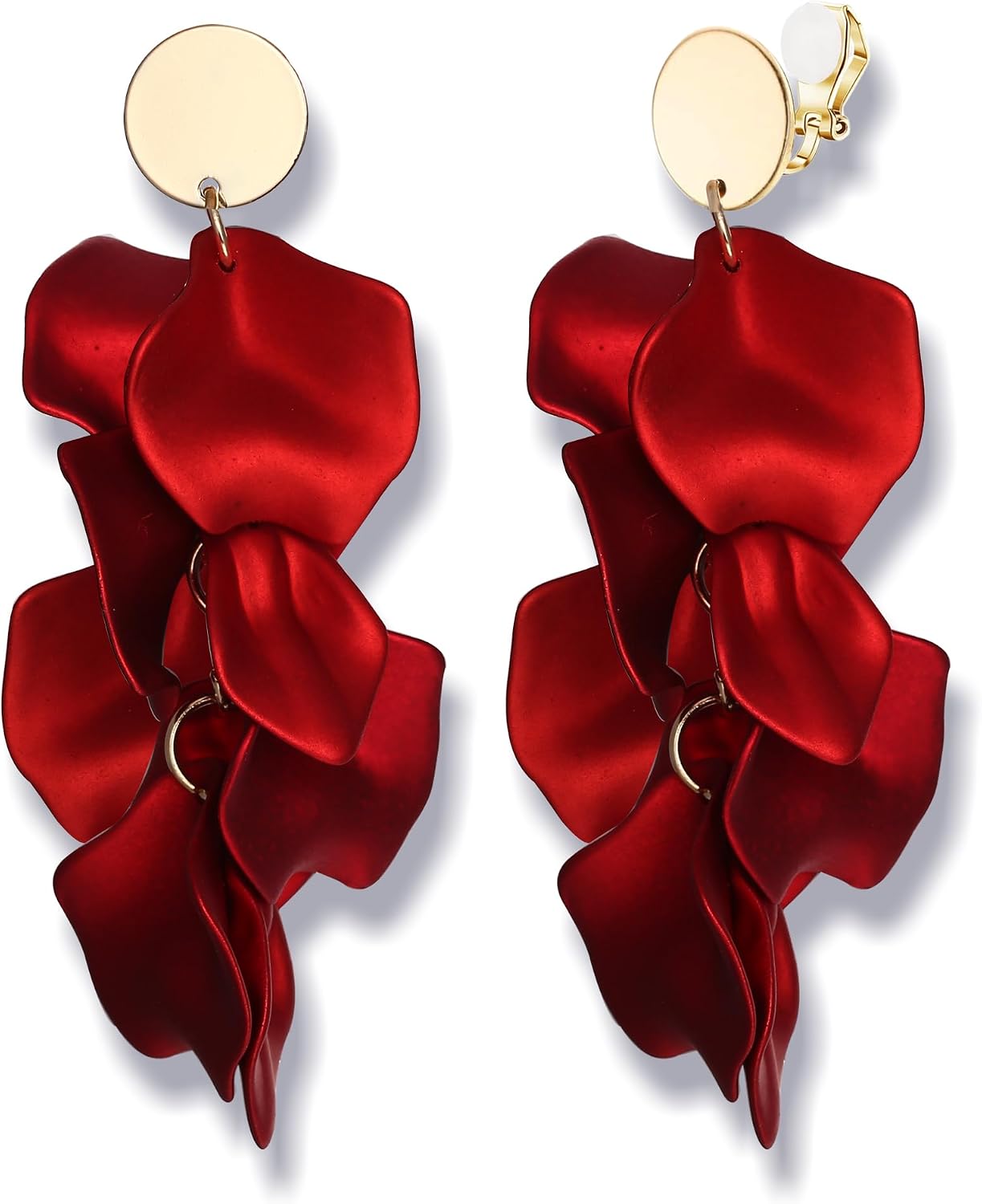 FIBO STEEL Rose Petal Dangle Clip on Earrings Acrylic Earrings Red Earrings for Women Flower White Black Hot Pink Orange Statement Earrings Boho Resin Floral