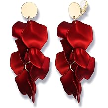 FIBO STEEL Rose Petal Dangle Clip on Earrings Acrylic Earrings Red Earrings for Women Flower White Black Hot Pink Orange Statement Earrings Boho Resin Floral