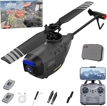 C127AI Scout RC Helicopter with 1080P Camera, 4CH AI Intelligent Remote Control Helicopter with 6-Axis Gyro One Key Take Off/Landing Optical Flow Positioning