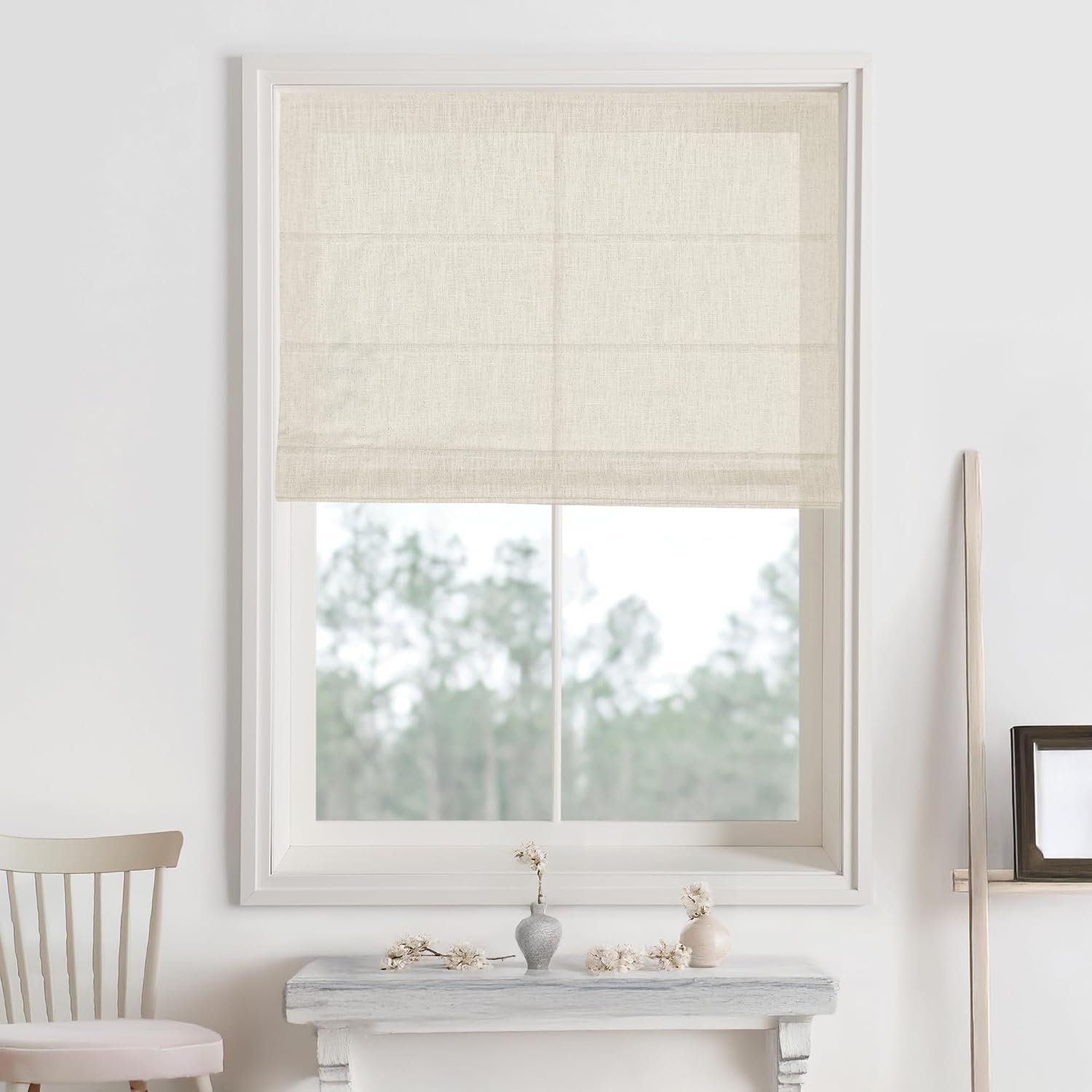 Bella Roman Shades for Windows, Cordless Cotton Roman Window Shades for Room Darkening and Light Filtering, Custom Roman Blinds for Indoor Windows, Plain Fold