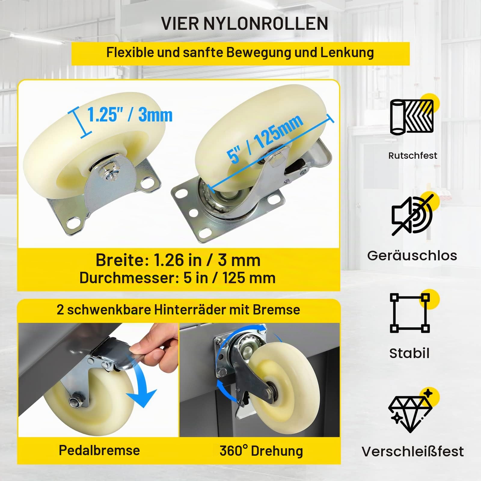 VEVOR Plattformwagen 907 kg Tragkraft Transportwagen, 125 mm Rollendurchmesser Lagerwagen, Ladefläche 1200 x 610 mm Lastenwagen Klappbar, Paketwagen mit Antirutschbeschichtung, Transportkarre Metall