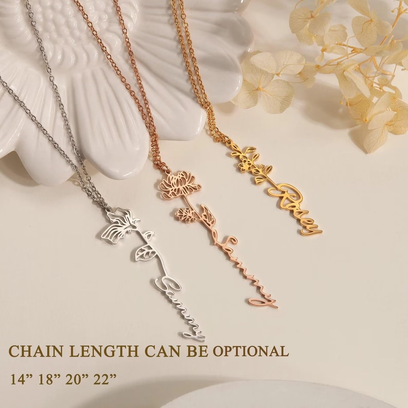 Collana con nome personalizzato con fiore di nascita - Collana per la festa della mamma - Collana di fiori di nascita con nome - Collana per le donne Regalo per la nuova mamma