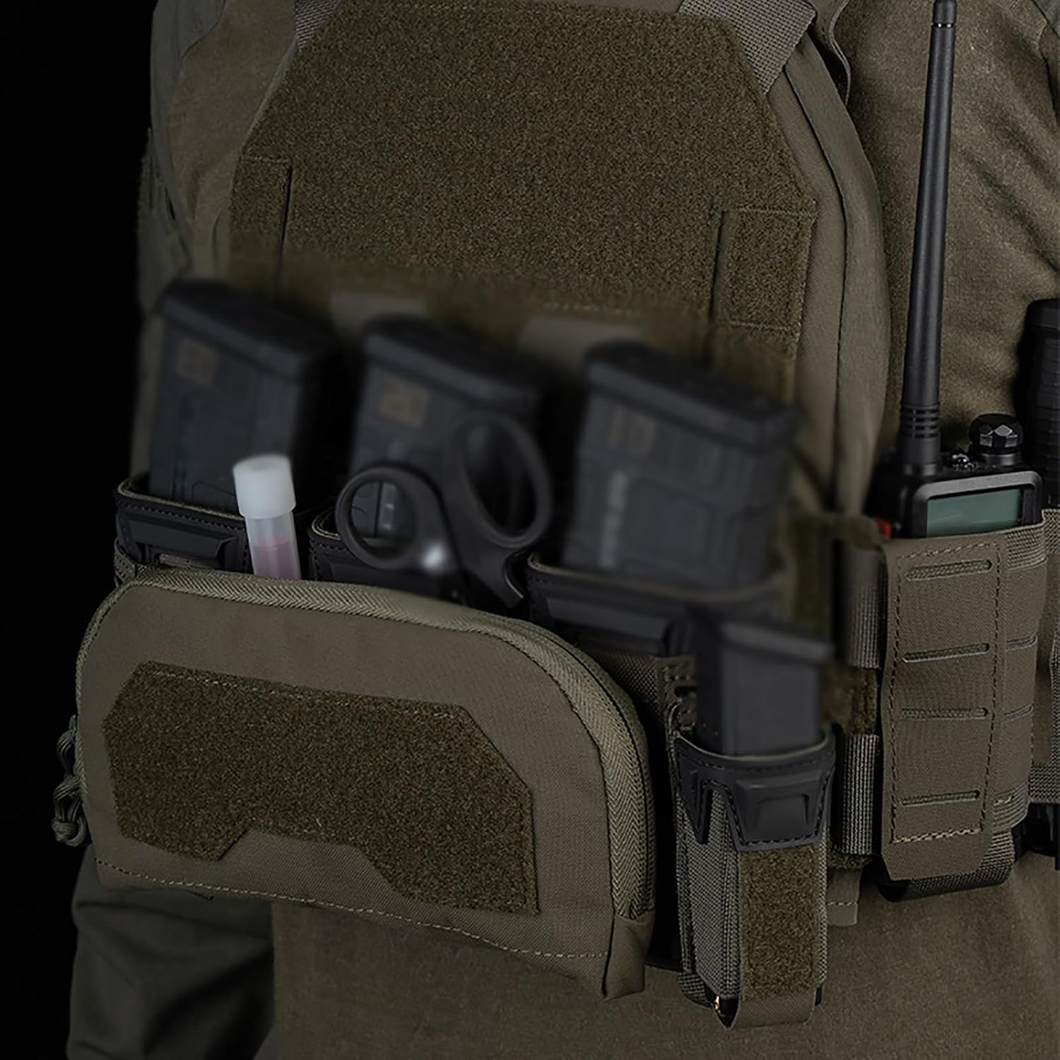Tactical Front Placard with Multi-Caliber Triple Mag Pouch and 2 Pcs 9MM Single Mag Pouch- Compact 2nd Layer Admin Pouch for CS Hunting Paintball Gear