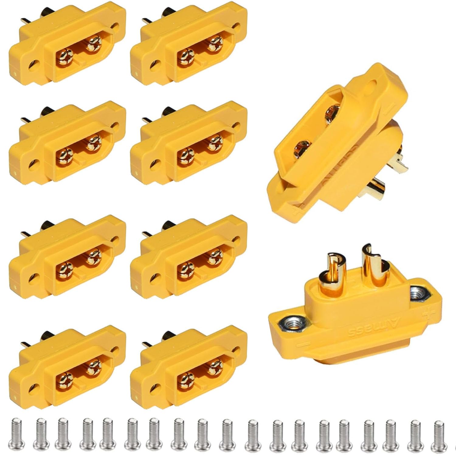 RUNCCI-YUN 10PCS XT60E Male Plug Connector with Screws XT60E-M panel mount connectors RC lipo battery connectors for RC Drone Aircraft FPV Racing Drone
