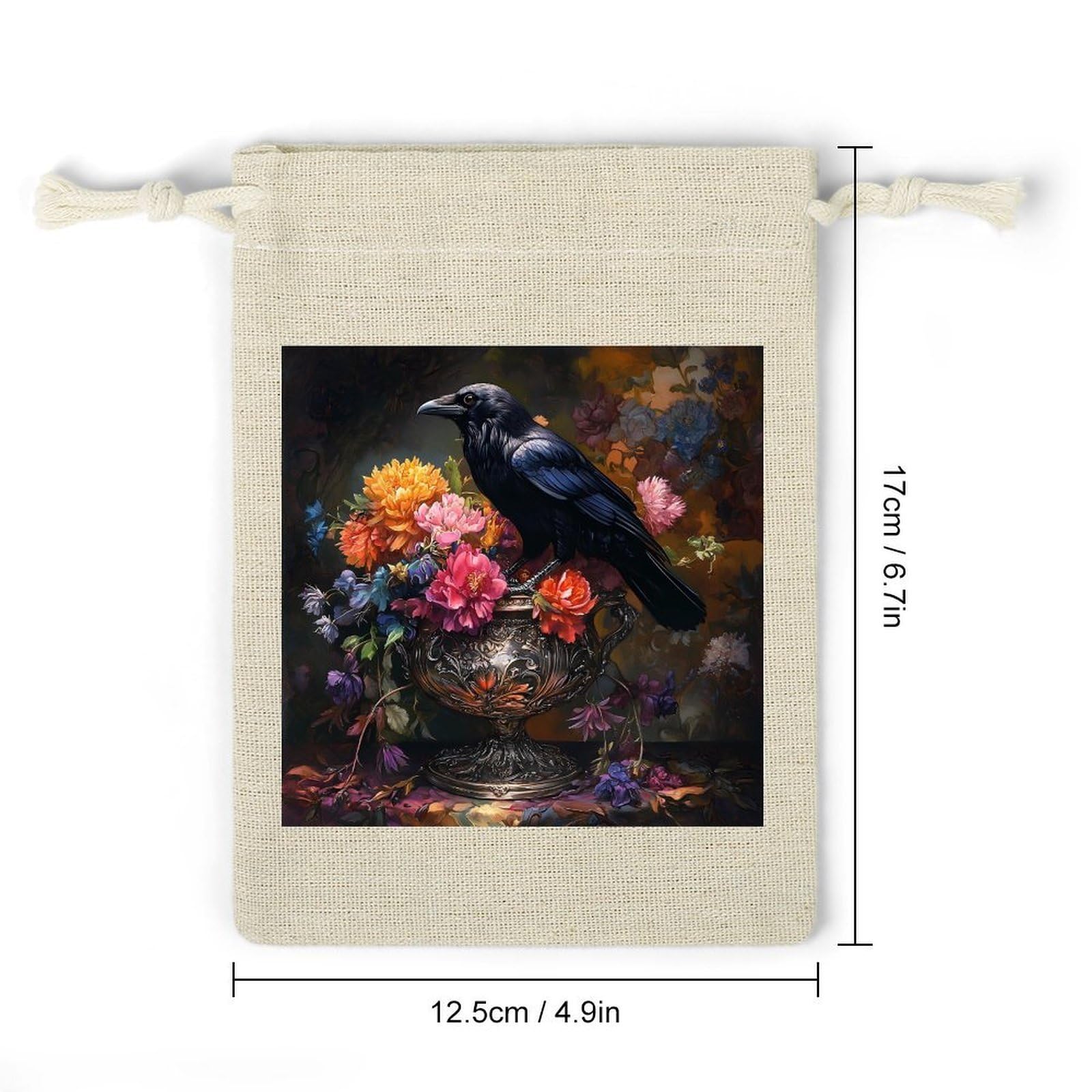Vintage Black Raven Crow 8 Pack Small Gift Bags Cotton And Linen Drawstring Pockets Sachet Bag for Party Home Supplies