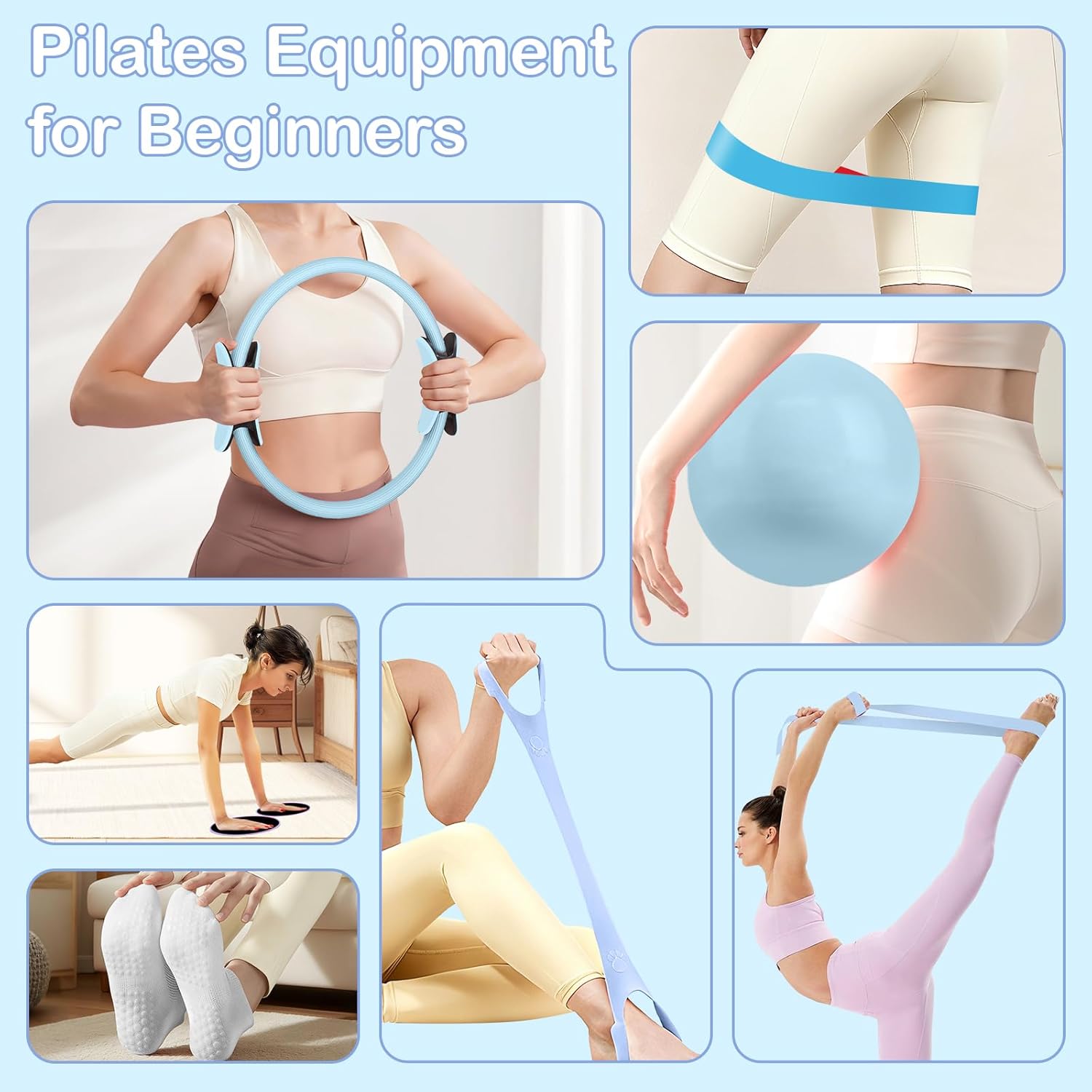 Hoedia 17 PCS Pilates Kit for Women, Pilates Equipment Ring and Ball Set with Resistance Bands, Yoga Strap, Core Sliders, Socks, Bag & Guide for Starter Home Workout Fitness Gym Essentials - Image 6