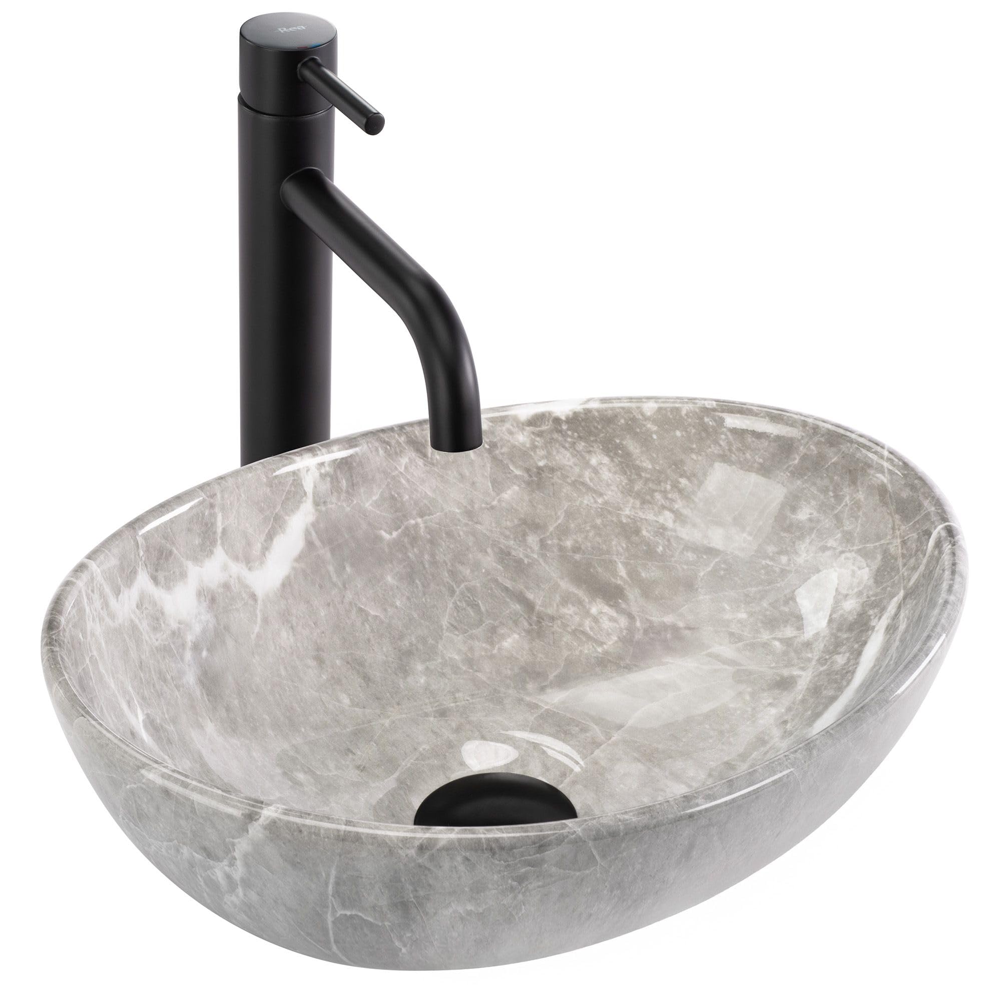Rea Sofia Mini Grey Countertop Washbasin Bathroom 35 x 26 x 12.5 cm Ceramic (Imitation Stone)