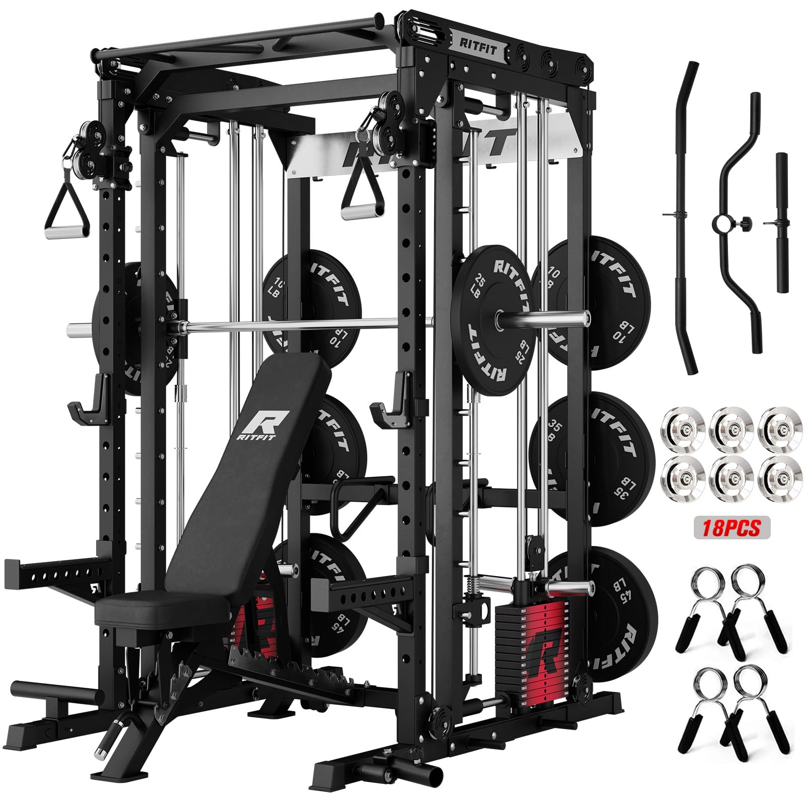 RITFIT M2 Pro 3D Smith Machine Home Gym with 286LB Built-in Weight Stack