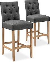 INTENSE DECO Lot de 2 chaises de Bar en Bois Gaya Tissu Gris - H65cm