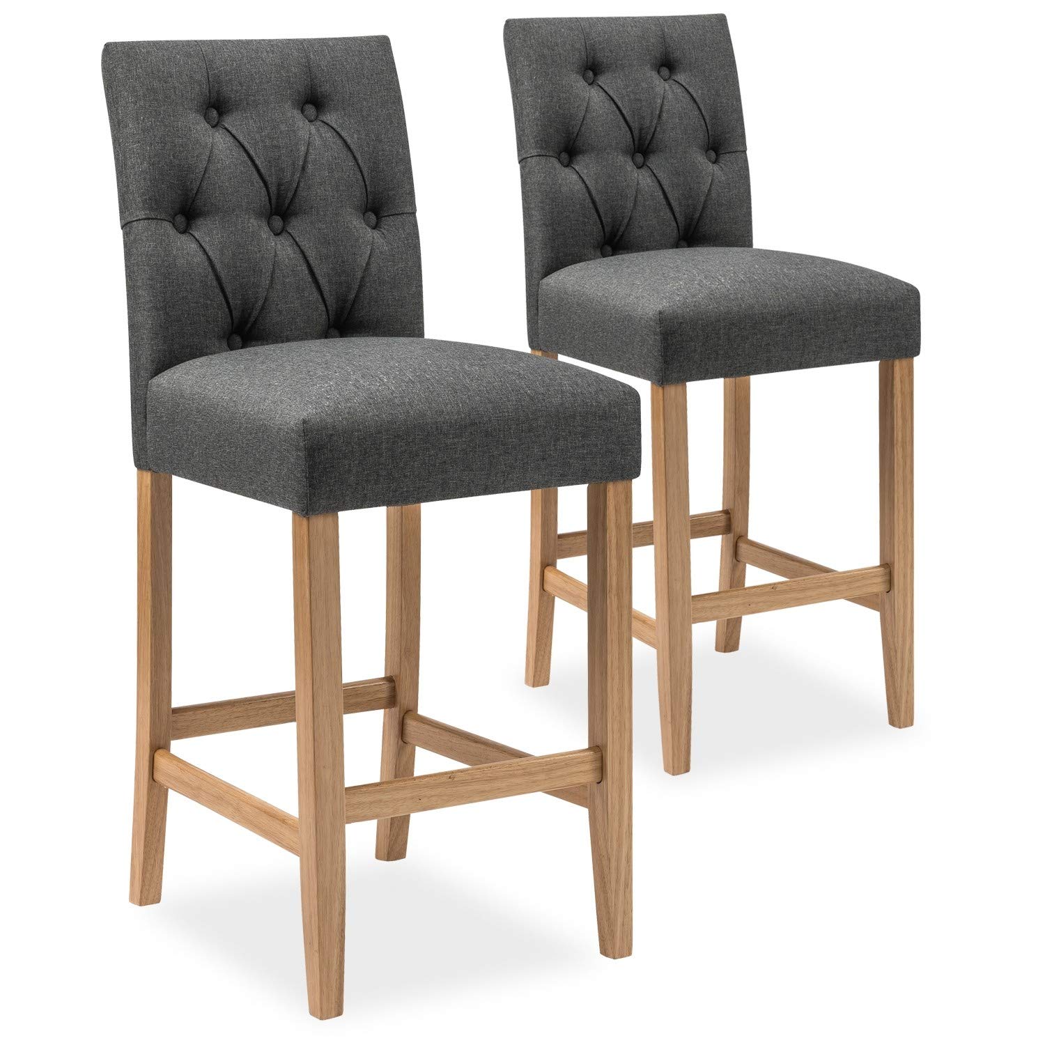 INTENSE DECO Lot de 2 chaises de Bar en Bois Gaya Tissu Gris - H65cm