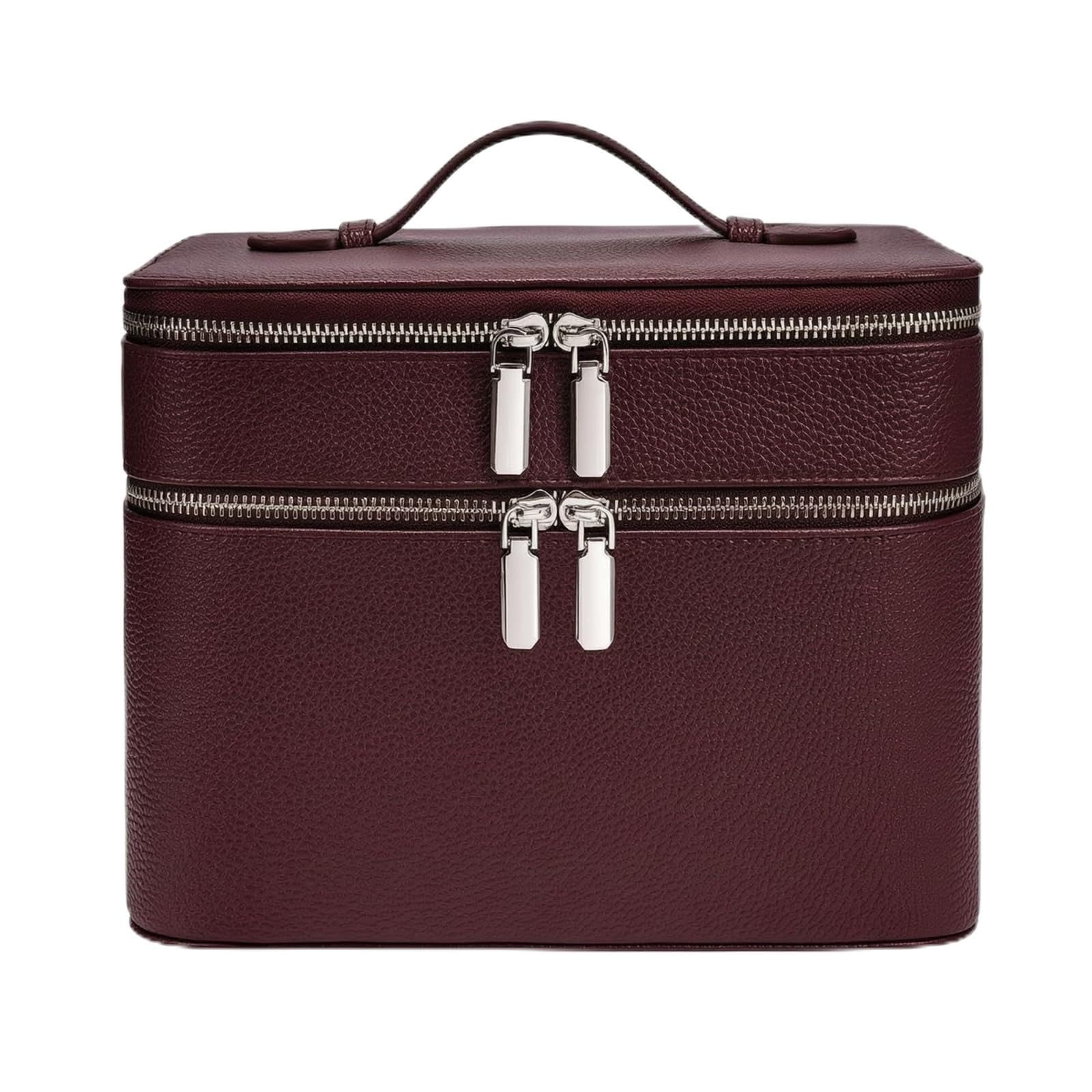 F Fityle Neceser Dos Portátil | PU Grabado, Bolsa Maquillaje, para Viajes, Burdeos