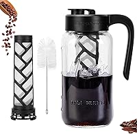Spreccio 64oz Cold Brew Coffee Maker - Airtight Leakproof Glass Mason Jar Pitcher with Fine Mesh Filter for Iced Coffee, Tea & Lemonade
