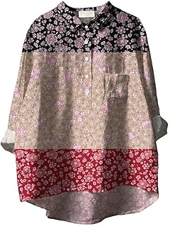 Hawaiian Shirts for Women Floral Print Lapel Button Down Blouse Long Sleeve Clothes with Pocket Casual Summer Tops