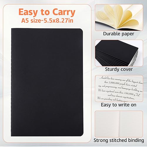 Miniatura 4 de Paquete de 24 cuadernos de papel kraft a granel, diario de viaje rayado, cuadernos con rayas universitarias, diario de cubierta negra a granel para