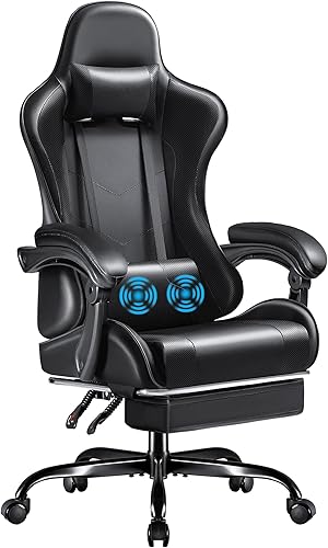 Furmax Silla para videojuegos, silla de videojuegos con reposapiés y soporte lumbar de masaje, asiento giratorio de altura ajustable, silla de