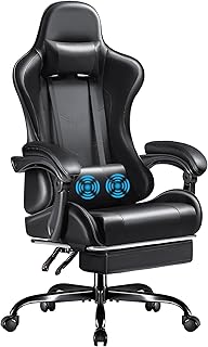 Furmax Gaming Chair, Video Game Chair with Footrest and Massage Lumbar Support, Swivel Seat Height Adjustable Computer Cha...