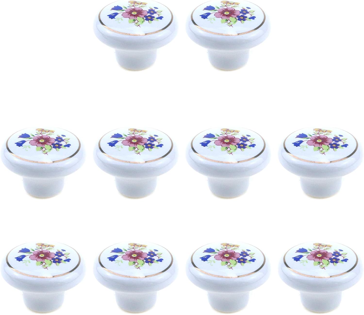 Quluxe 1-1/2 inch Hand Painted Ceramic Knobs Kitchen Cabinet Retro Vintage Door Drawer Handles Pulls for Dresser Cupboard Wardrobe- Colorful Flower (Pack of 10)