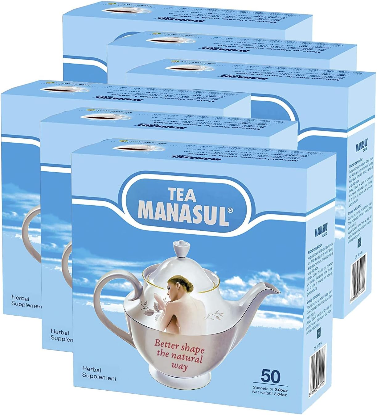 MANASUL CLASSIC - Infusion Based On Senna, Peppermint, Lemon Balm, Liquorice and Anise. Herbal Tea with Calming Effect. 50 Tea Sachets. Pack of 6.