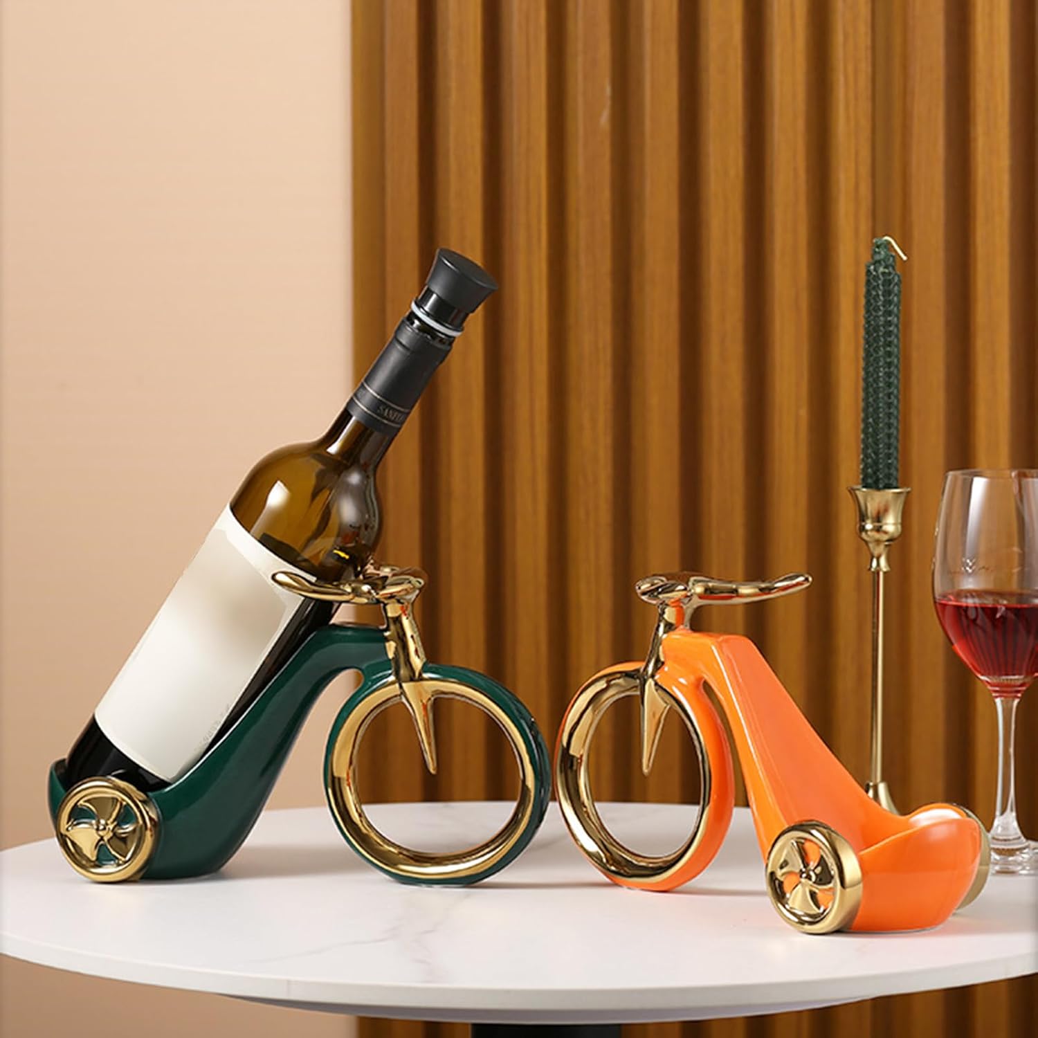 Bicycle Wine Bottle Holder Bicycle Statue Sculpture Tabletop Wine Rack Ceramic Wine Shelf Table Decoration Gift Home Decor Wine Rack,White