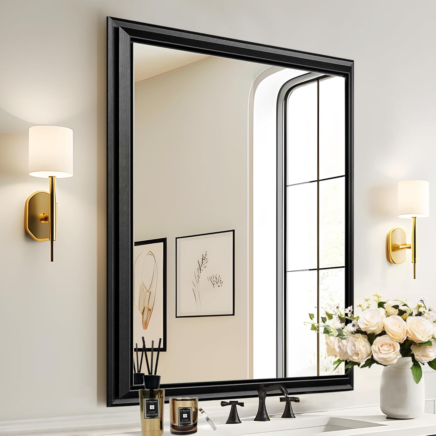 NicBex 24x36 Inch Bathroom Vanity Mirror Aluminum Alloy Frame Wall Mounted Mirror for Bedroom Room Dressing Room Living