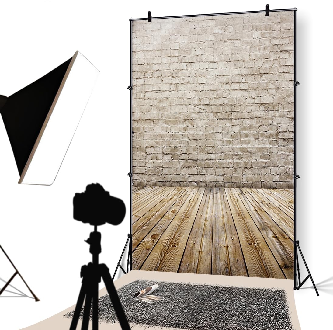 YongFoto 2,5x3m Vinile Sfondo Fotografico Vecchio Interno Con Muro di Mattoni e Pavimento in Legno Fondale Foto Adulto Bambini Ritratto Personale Studio Puntelli
