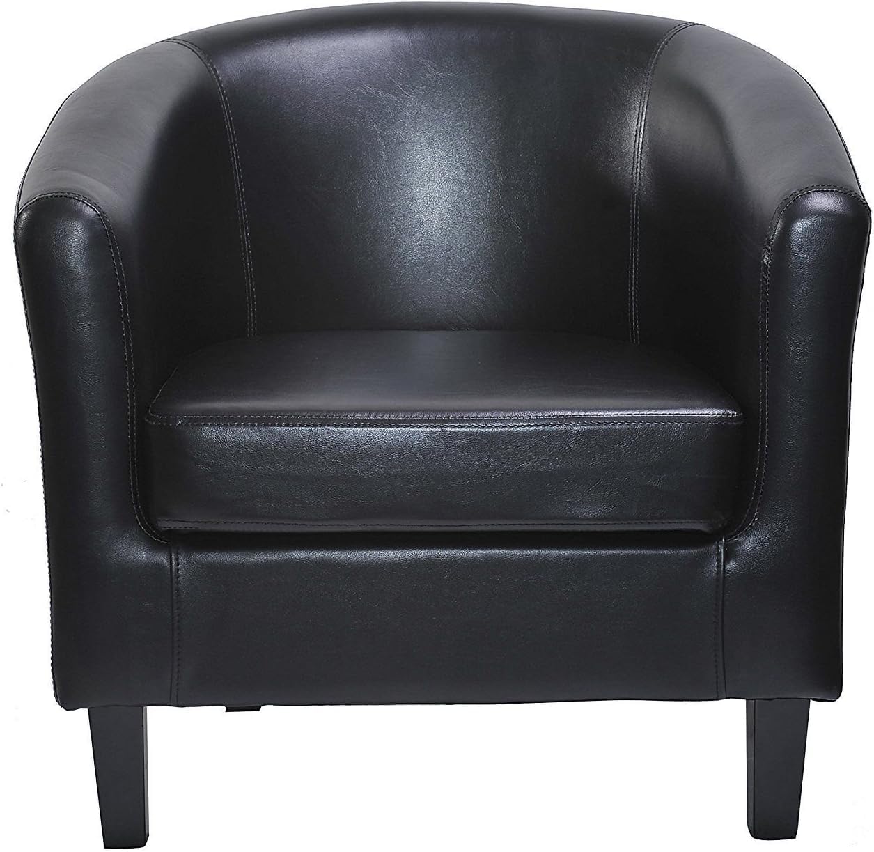 PU Leather Tub Chair, Upholstered Armchair, Club Chair for Living Room, Bedroom and Lounge Reception (Black)