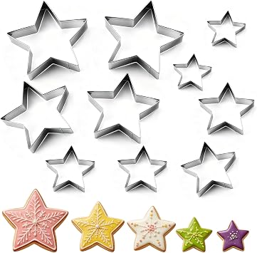 10 Pcs Star Cookie Cutters Set, Stainless Steel Shape Cutters for Biscuit, Fondant, Sandwich, Cheese, Baking Pastry Molds for Holiday Party Decoration, Multipurpose Kitchen Tools
